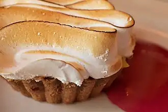 Meringue toasted with a blowtorch