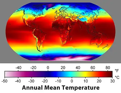 Annual average temperatures around the globe