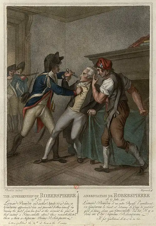 Title: Arrestation et tentative de suicide de Robespierre le 17 juillet 1794 *Description: estampe *Artist: anonyme *Year: 1796