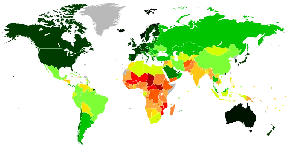 Countries by Human Development Index as of 2021.
