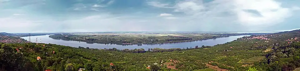 Panoramic image of Danube pictured in Ritopek, suburb of Belgrade, Serbia