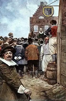 Painting of the first slave auction in New Amsterdam held in 1655. (Painting from 1895)