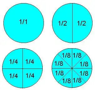 A circle divided into fractions