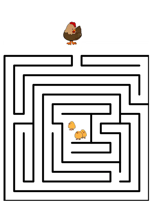 Hen and chicks in a labyrinth