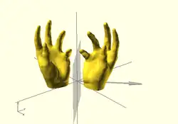 hand(); // original mirror([1,1,0]) hand();