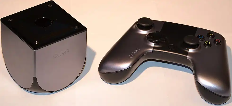 The OUYA console and controller.