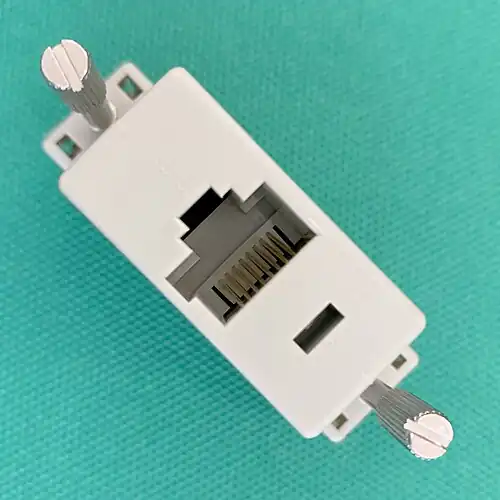An RJ45 (8P8C) Jack, similar to what would have been used in the WOWOW. It is unknown if the jack would have been keyed, as shown here.