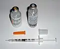 Insulin medicine with the hypodermic needle jab