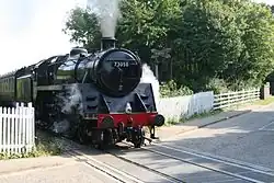 A steam train; an example of a use of steam engines.