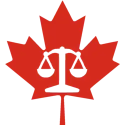 Icon of balance over a Canadian leaf.