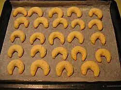 Finished crescents on the baking sheet