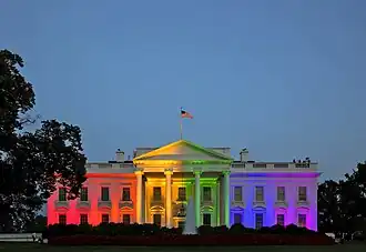 The White House was lit in rainbow colors on 26 June 2015 following the nationwide legalization of gay marriage