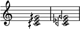 
\new Staff {
\hide Staff.TimeSignature \hide Staff.Stem \time 2/4
\accidentalStyle modern
\fixed c' {
<cqs e gqs>2 <cqf ef gqf>
}}
