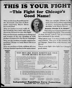 Campaign poster with the heading "This is your fight, this fight for Chicago's good name"
