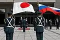 Members of the company carrying the Flag of Japan and the Flag of Russia during the visit of Russian General Sergey Shoygu in 2017.