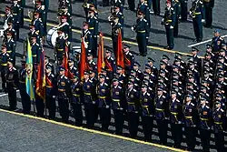 The combined regiment of the Russian Aerospace Forces on parade.