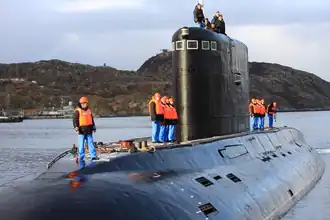Diesel submarine Kilo-class Kaluga returns from a long voyage