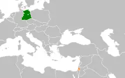 Map indicating locations of East Germany and Palestine