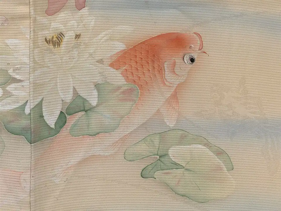 Figured ro weave with resist-dying, hand-painting, and embroidery