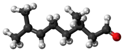 Ball-and-stick model of the (+)-citronellal molecule
