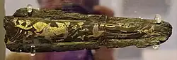 Inlaid dagger; 1550-1500 BC; bronze, silver, gold and niello; length: 16 cm; National Archaeological Museum (Athens)[14]