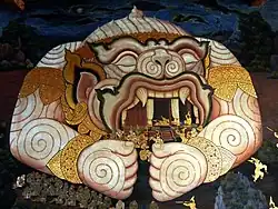 Image 6Mural painting of the epic Ramakien depicts the Hanuman enlarging his body to rescue Phra Ram. (from Culture of Thailand)