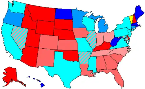 House seats by party holding plurality in state &nbsp;&nbsp;80%+ Democratic &nbsp;&nbsp;80%+ Republican &nbsp;&nbsp;60%+ to 80% Democratic &nbsp;&nbsp;60%+ to 80% Republican &nbsp;&nbsp;Up to 60% Democratic &nbsp;&nbsp;Up to 60% Republican &nbsp;&nbsp;80%+ Independent