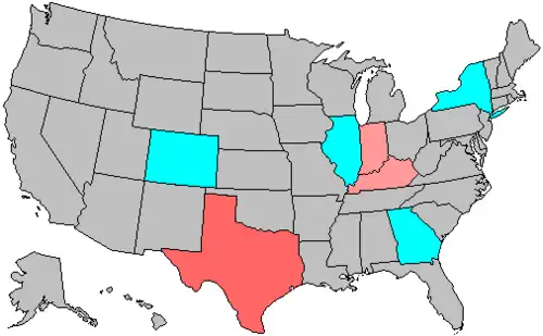 Summary of party change of U.S. House seats in the 2004 House election &nbsp;&nbsp;1–2 Democratic seat pickup &nbsp;&nbsp;1–2 Republican seat pickup &nbsp;&nbsp;3–5 Republican seat pickup