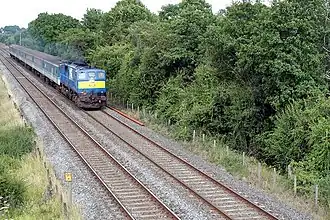 The exGatwick Express rolling stock on the line at Goodyear near Seagoe.