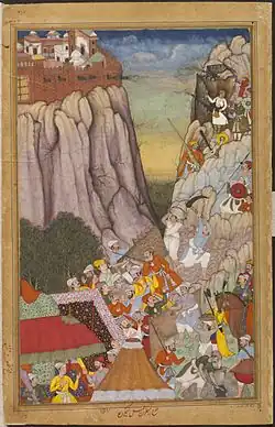 First Akbar-nāma: Siege of Ranthambhor (picture 157). Khem Karan.
