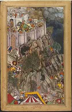 First Akbar-nāma: Siege of Ranthambhor (fig. 159). Miskina.