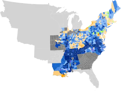 Results by county, shaded according to winning candidate's percentage of the vote