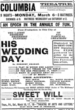 Advertisement for "His Wedding Day," 1893