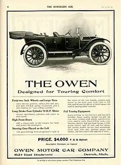1910 Owen Motor Car Advertisement in the Horseless Age Magazine