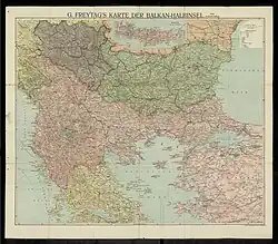Map of the Balkans in 1912. Ottoman territories are marked in pink.