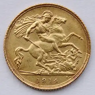 1914 sovereign with Benedetto Pistrucci's engraving