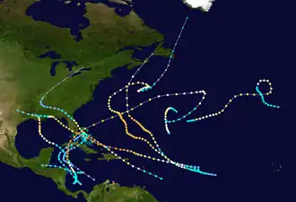 Track map of the 1926 Atlantic tropical cyclones