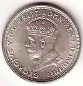 The obverse of the commemorative 1927 Australian florin, with King George V