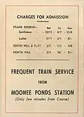 Back cover showing admission charges & train services