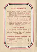 Back cover showing railway and admission charges