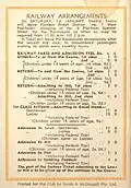 Back cover showing railway arrangements and charges at the entrance gates