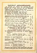 Back page showing railway arrangements and charges at the entrance gates