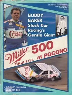 The 1986 Miller High Life 500 program cover, featuring Buddy Baker.