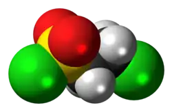 Ball-and-stick model of the 2-chloroethanesulfonyl chloride molecule