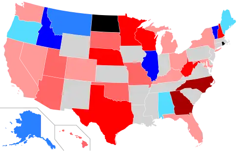 Net changes to upper house seats after the 2002 elections &nbsp;&nbsp;&nbsp;&nbsp;&nbsp;+1 Rep seat &nbsp;&nbsp;&nbsp;&nbsp;&nbsp;+2 Rep seats &nbsp;&nbsp;&nbsp;&nbsp;&nbsp;+3–5 Rep seats &nbsp;&nbsp;&nbsp;&nbsp;&nbsp;+6–7 Rep seats &nbsp;&nbsp;&nbsp;&nbsp;&nbsp;+1 Dem seat &nbsp;&nbsp;&nbsp;&nbsp;&nbsp;+2 Dem seats &nbsp;&nbsp;&nbsp;&nbsp;&nbsp;+3–5 Dem seats &nbsp;&nbsp;&nbsp;&nbsp;&nbsp;Chamber decreased in size