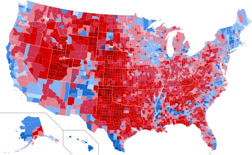 Results by county,[b] shaded according to winning candidate's percentage of the vote