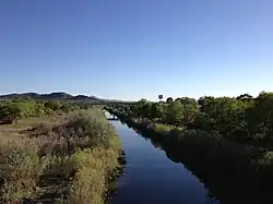 View southwest along the Humboldt River from the 9th Street Footbridge in downtown Elko
