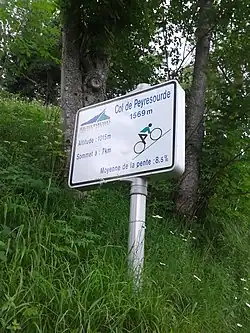 One of the mountain pass cycling milestones at the climb from Armenteule