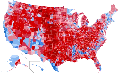 Results by county,[c] shaded according to winning candidate's percentage of the vote