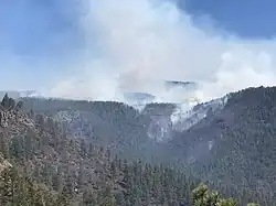 Smoke rising from the Rattlesnake Fire, April 13, 2018